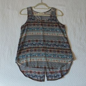 Womens Patterned Lightweight Tank Top with Back Slit Detail